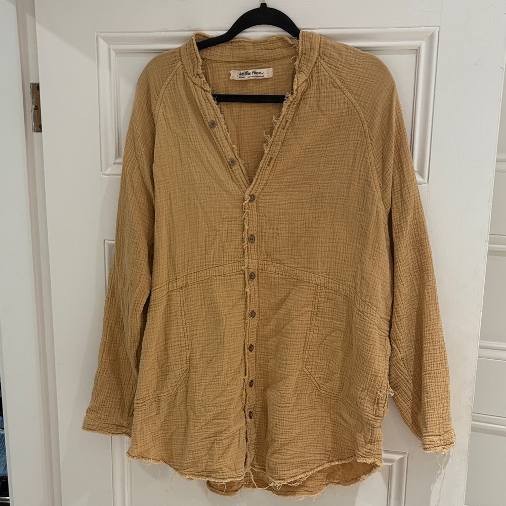 Free People Women's Tan Button-Down Shirt